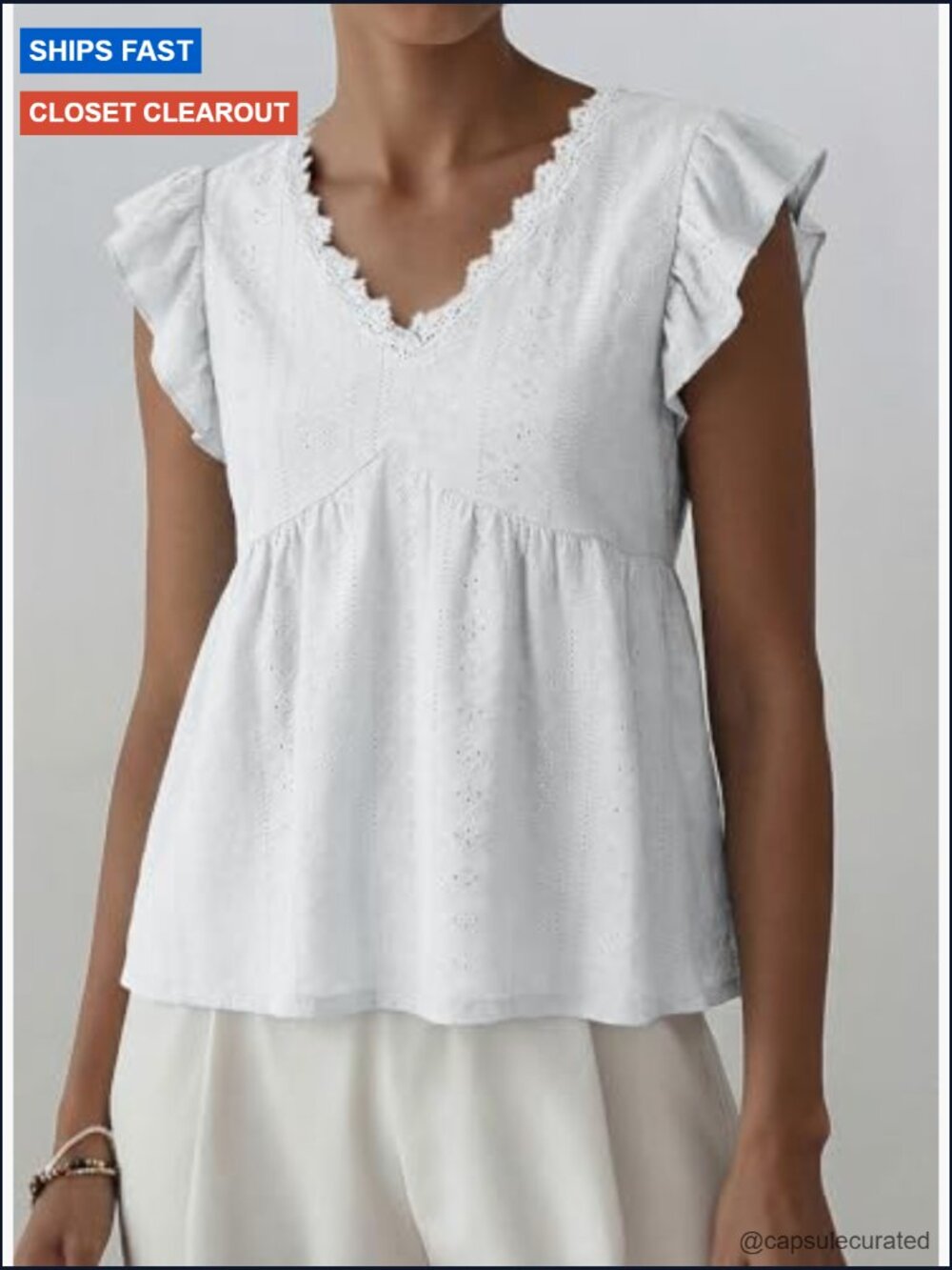 Women Boho Tank Top Lace V-Neck Ruffle Camisole Summer Texture Sleeveless - Picture 6 of 7